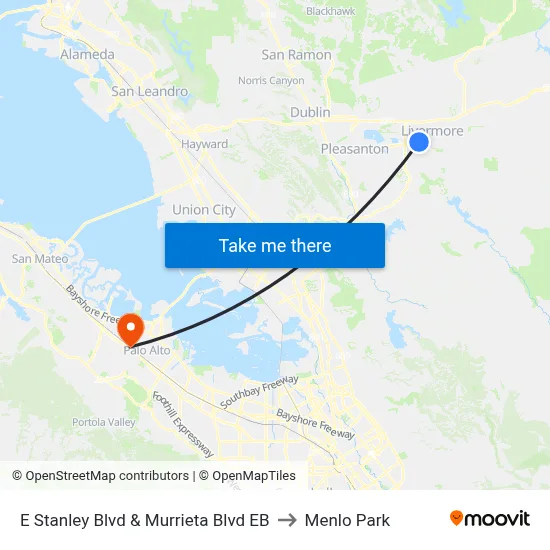 E Stanley Blvd & Murrieta Blvd EB to Menlo Park map