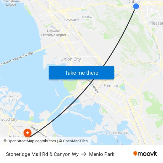Stoneridge Mall Rd & Canyon Wy to Menlo Park map