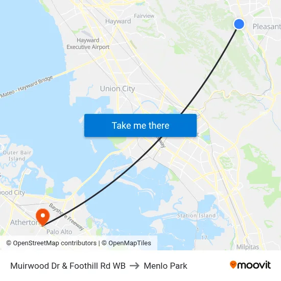Muirwood Dr & Foothill Rd WB to Menlo Park map