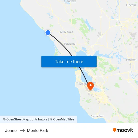 Jenner to Menlo Park map