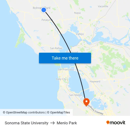 Sonoma State University to Menlo Park map
