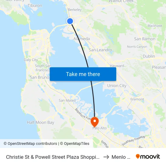 Christie St & Powell Street Plaza Shopping Center to Menlo Park map