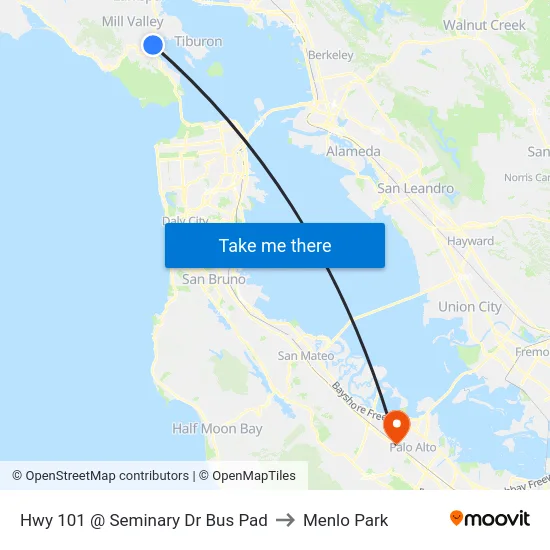 Hwy 101 @ Seminary Dr Bus Pad to Menlo Park map