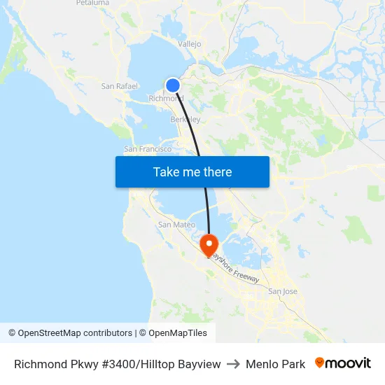 Richmond Pkwy #3400/Hilltop Bayview to Menlo Park map