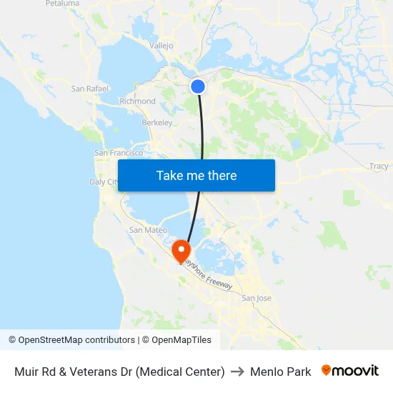 Muir Rd & Veterans Dr (Medical Center) to Menlo Park map