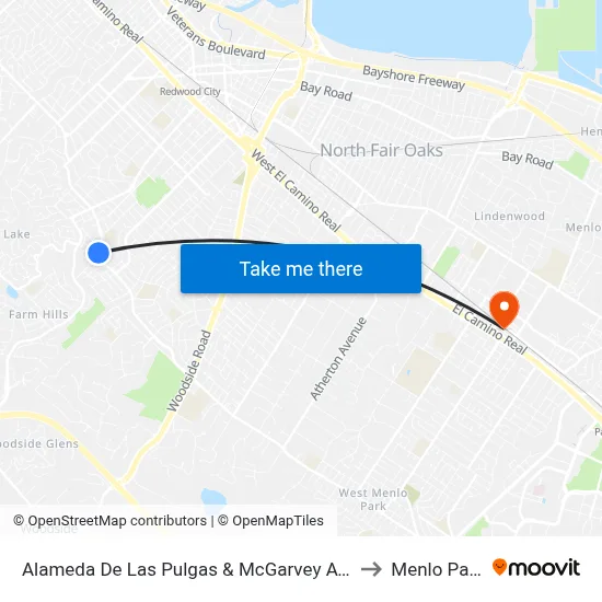 Alameda De Las Pulgas & McGarvey Ave to Menlo Park map