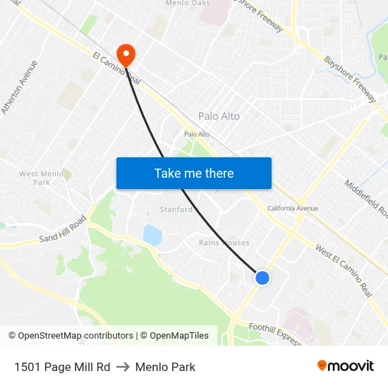 1501 Page Mill Rd to Menlo Park map