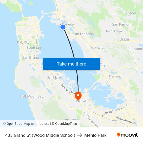 433 Grand St (Wood Middle School) to Menlo Park map