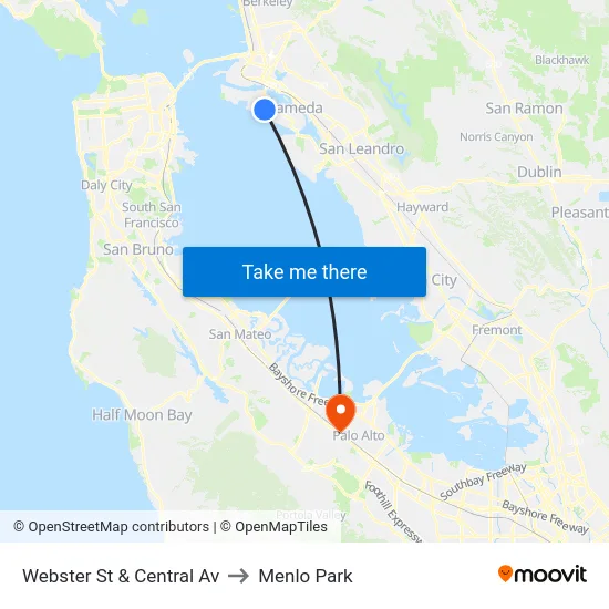 Webster St & Central Av to Menlo Park map