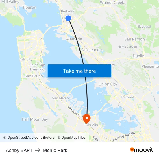 Ashby BART to Menlo Park map