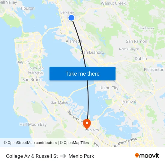 College Av & Russell St to Menlo Park map