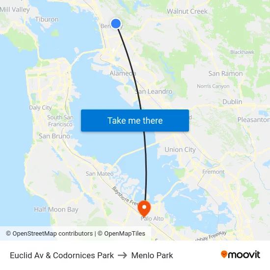 Euclid Av & Codornices Park to Menlo Park map
