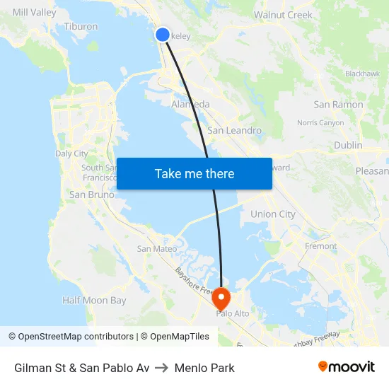 Gilman St & San Pablo Av to Menlo Park map