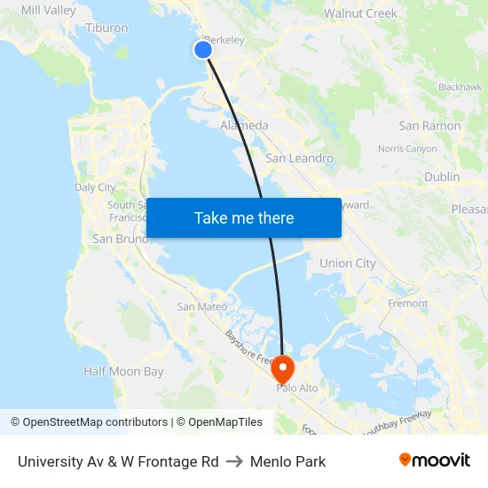 University Av & W Frontage Rd to Menlo Park map