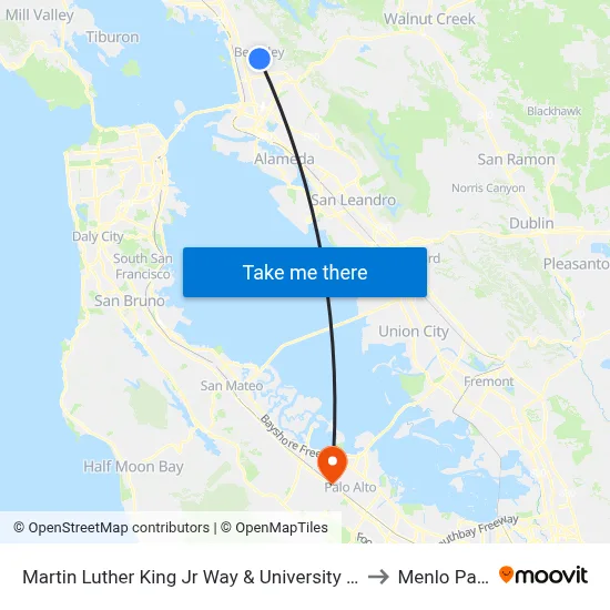 Martin Luther King Jr Way & University Av to Menlo Park map