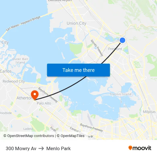 300 Mowry Av to Menlo Park map