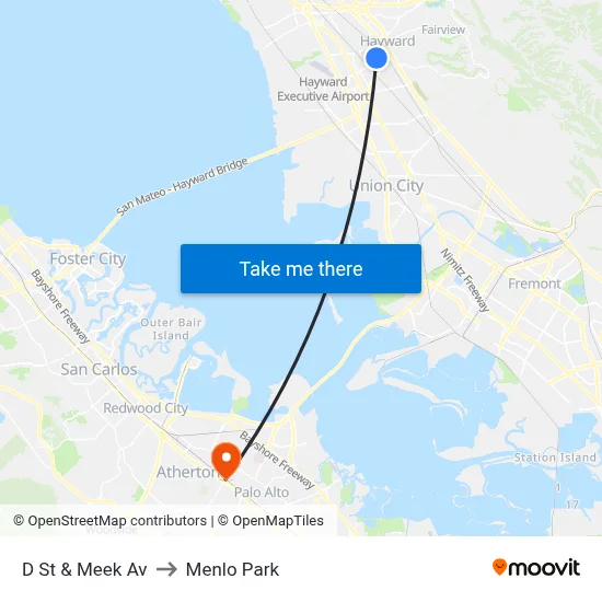 D St & Meek Av to Menlo Park map