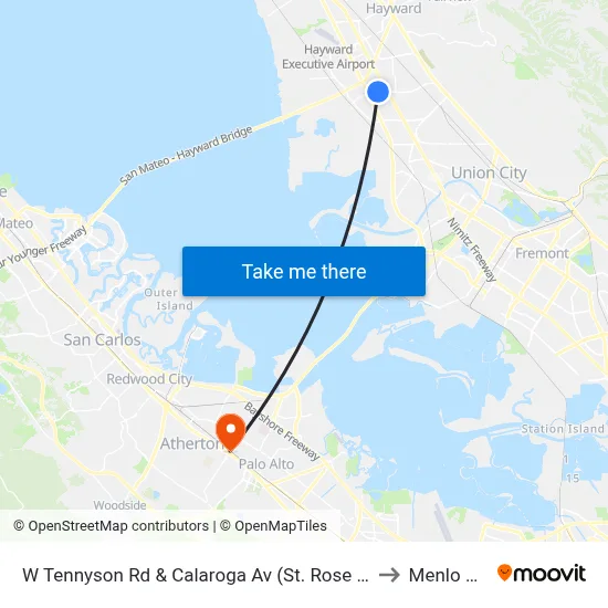 W Tennyson Rd & Calaroga Av (St. Rose Hospital) to Menlo Park map