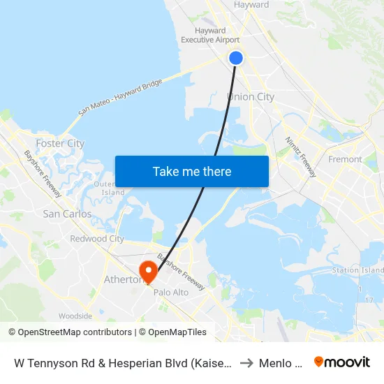 W Tennyson Rd & Hesperian Blvd (Kaiser Hospital) to Menlo Park map