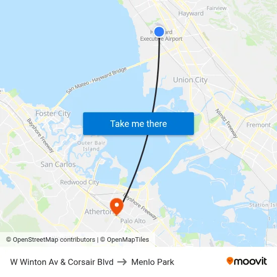 W Winton Av & Corsair Blvd to Menlo Park map