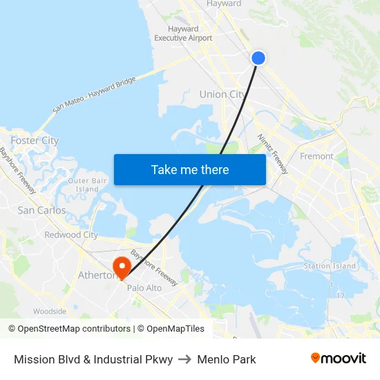 Mission Blvd & Industrial Pkwy to Menlo Park map
