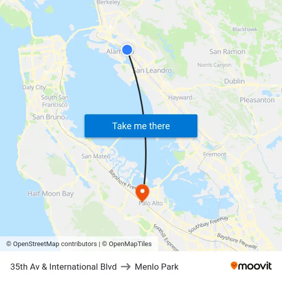 35th Av & International Blvd to Menlo Park map