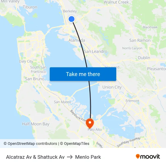Alcatraz Av & Shattuck Av to Menlo Park map