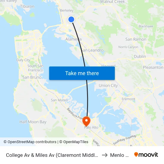 College Av & Miles Av (Claremont Middle School) to Menlo Park map
