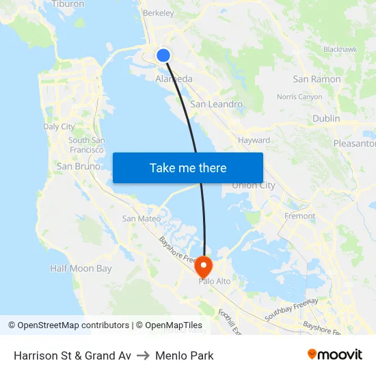 Harrison St & Grand Av to Menlo Park map