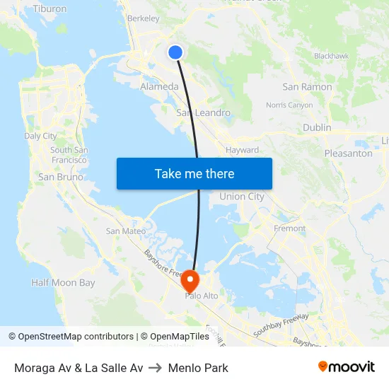 Moraga Av & La Salle Av to Menlo Park map