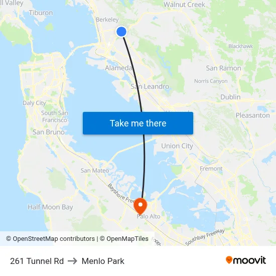 261 Tunnel Rd to Menlo Park map