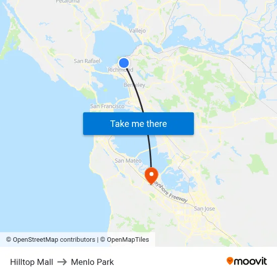 Hilltop Mall to Menlo Park map