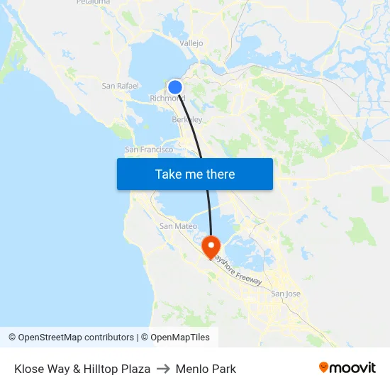 Klose Way & Hilltop Plaza to Menlo Park map