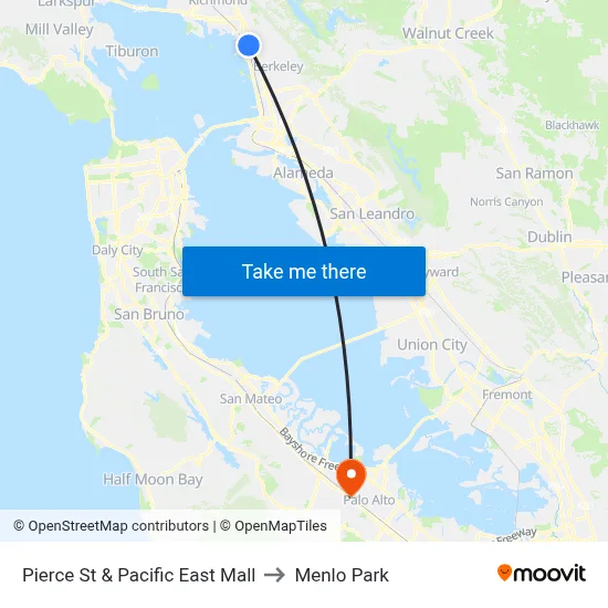 Pierce St & Pacific East Mall to Menlo Park map
