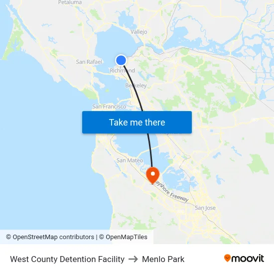 West County Detention Facility to Menlo Park map