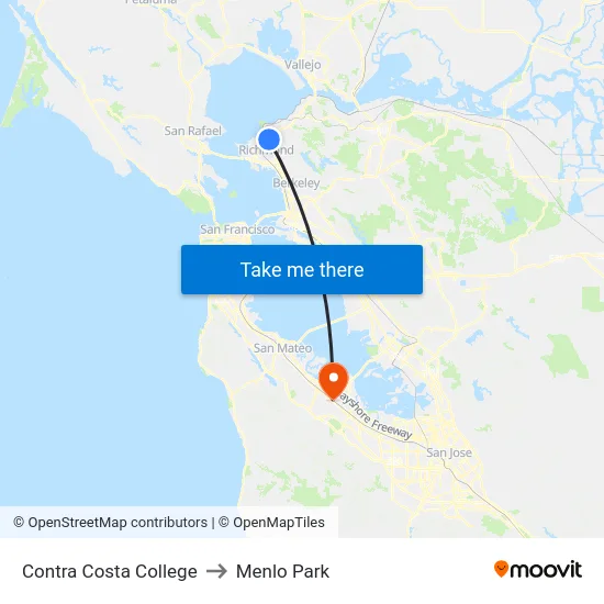 Contra Costa College to Menlo Park map