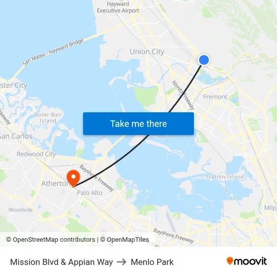 Mission Blvd & Appian Way to Menlo Park map