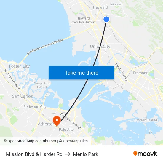 Mission Blvd & Harder Rd to Menlo Park map
