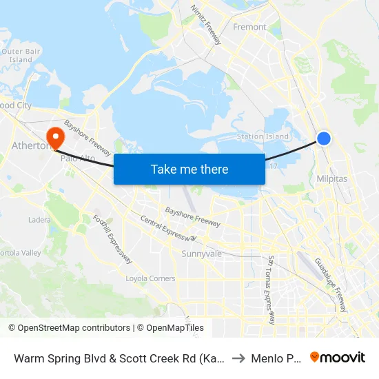 Warm Spring Blvd & Scott Creek Rd (Kato Rd) to Menlo Park map