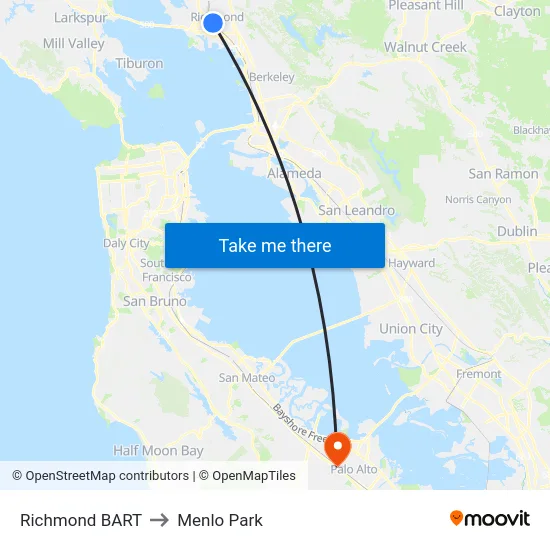 Richmond BART to Menlo Park map