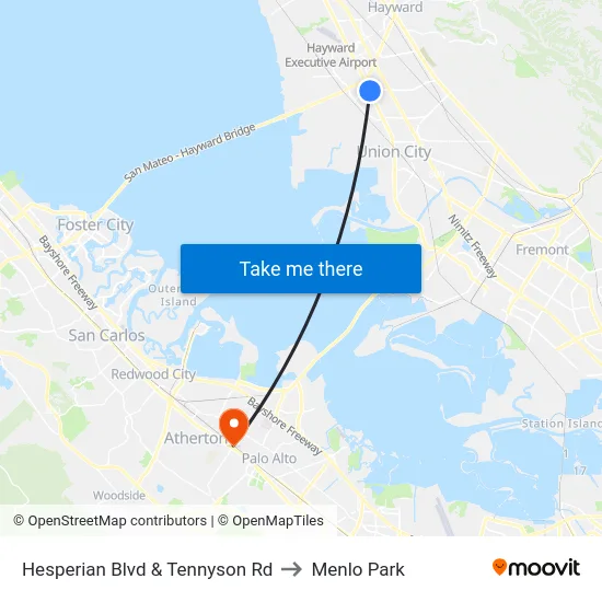 Hesperian Blvd & Tennyson Rd to Menlo Park map