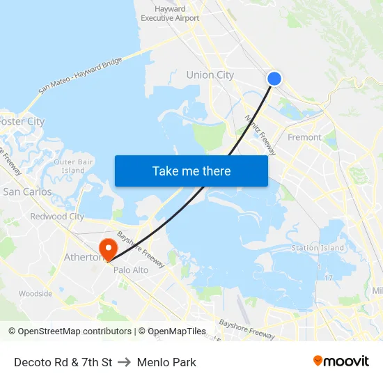 Decoto Rd & 7th St to Menlo Park map