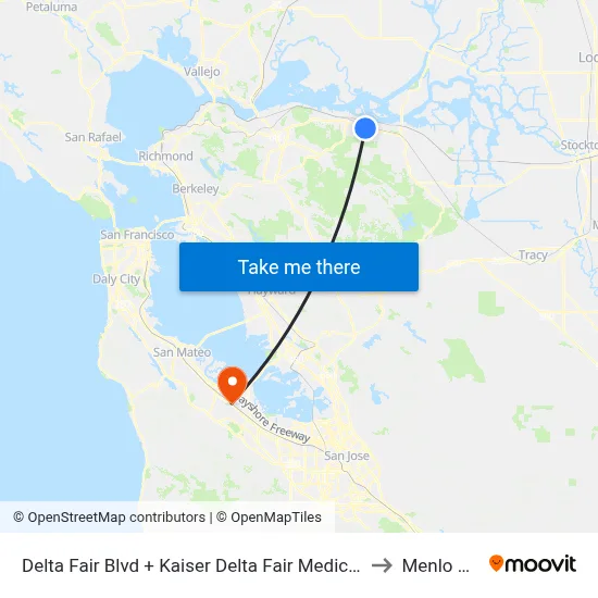 Delta Fair Blvd + Kaiser Delta Fair Medical Offices to Menlo Park map