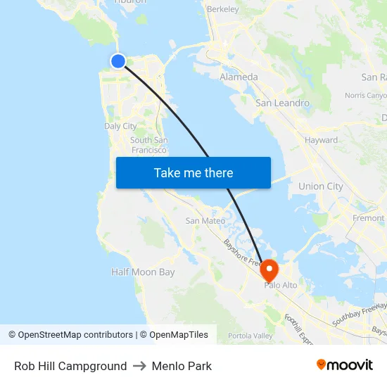 Rob Hill Campground to Menlo Park map