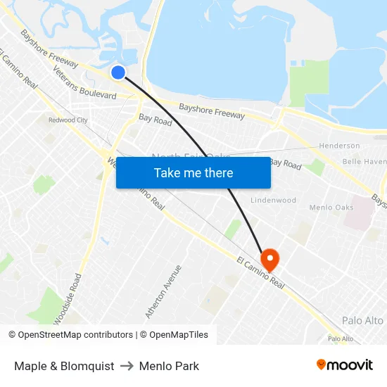 Maple & Blomquist to Menlo Park map