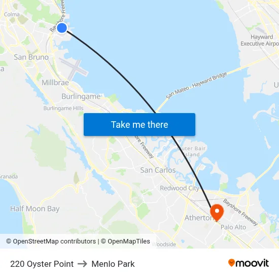 220 Oyster Point to Menlo Park map