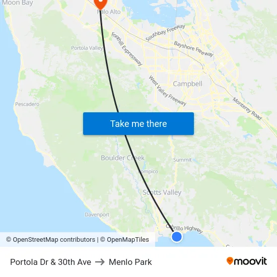 Portola Dr & 30th Ave to Menlo Park map