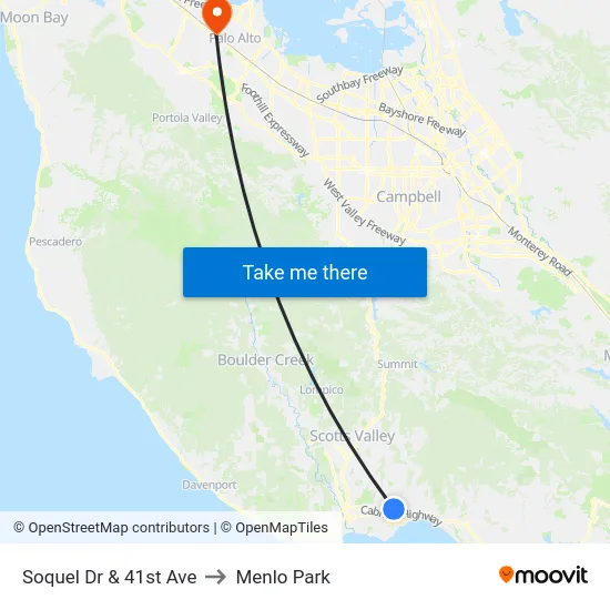 Soquel Dr & 41st Ave to Menlo Park map