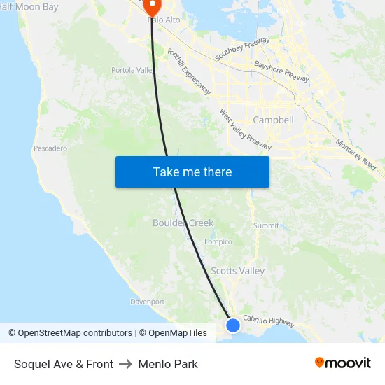Soquel Ave & Front to Menlo Park map