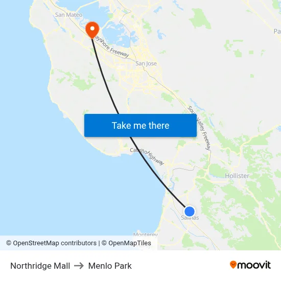 Northridge Mall to Menlo Park map